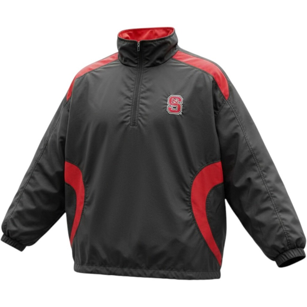 NCAA NC State Wolfpack Windbreaker Jacket Mens XL Black Red Quarter Zip Pullover